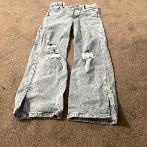 i am selling these ripped bell bottom jeans, size: 8-9 and high waisted from h&m